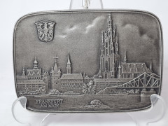 Декоративное панно винтажное Buderus, Modell Mootz, металлическое панно с объемным рельефным изображением г.Франкфурт-на-Майне, 17 x 12 см, Германия, 1977г.