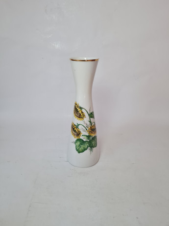 Ваза винтажная  Schumann Arzberg Bavaria, белый фафор с декором и позолоченным ободком "Подсолнечники", 26 x 7,5 см / 5,5 см, Германия, 1960-70гг.