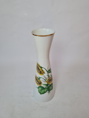 Ваза винтажная  Schumann Arzberg Bavaria, белый фафор с декором и позолоченным ободком "Подсолнечники", 26 x 7,5 см / 5,5 см, Германия, 1960-70гг.