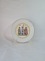 Тарелка декоративная винтажная H&amp;C Selb Heinrich Bavaria, белый фарфор с разноцветным изображением трех королей, 24,5 x 2,5 см, Германия, 1960-70гг.