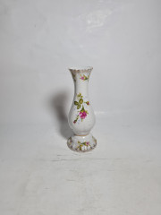 Ваза винтажная Chodziez Poland с розовым цветком, фигурный край, фарфор, 19 см, Польша, 1960-70гг.