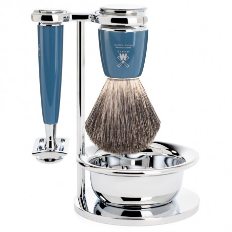 Muhle RYTMO 4-teiliges Rasierset, Reines Dachshaar, mit Rasierhobel  Бритвенный набор RYTMO из 4 предметов, чистая шерсть барсука, с безопасной бритвой