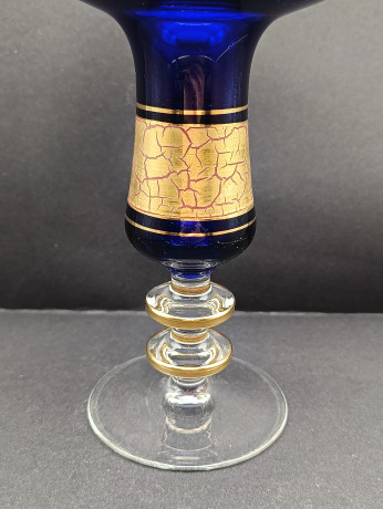 Подсвечник винтажный Barthmann на 1 свечу, в сине-золотистых тонах на ножке, стекло, 17 х 10.5 см, Германия, 1970-80гг.