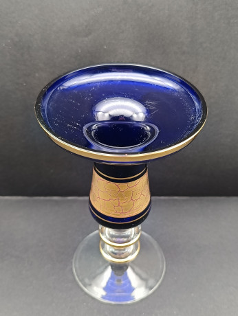 Подсвечник винтажный Barthmann на 1 свечу, в сине-золотистых тонах на ножке, стекло, 17 х 10.5 см, Германия, 1970-80гг.