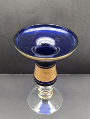 Подсвечник винтажный Barthmann на 1 свечу, в сине-золотистых тонах на ножке, стекло, 17 х 10.5 см, Германия, 1970-80гг.