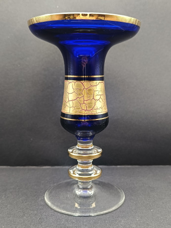 Подсвечник винтажный Barthmann на 1 свечу, в сине-золотистых тонах на ножке, стекло, 17 х 10.5 см, Германия, 1970-80гг.