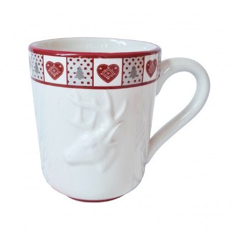 Винтажная чашка с фактурным изображением Оленя и красным рождественнским узором по краю, 10,5 см, Германия, 1970г.