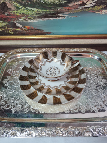 Чайное трио винтажное Winterling Roslau Bavaria / 20er с золотистым декором, фарфор, Германия, 1960-70гг.