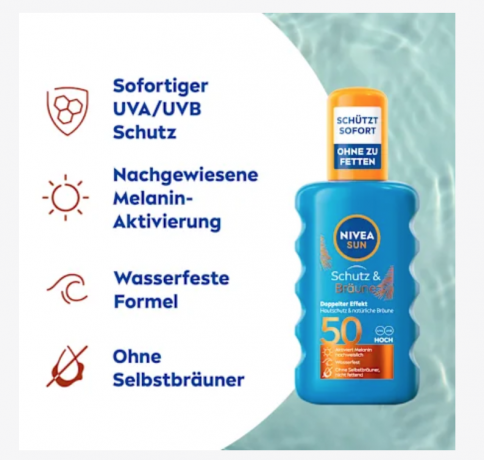NIVEA SUN Sonnenspray Schutz & Bräune LSF 50, Солнцезащитный спрей для защиты от загара SPF 50, 200 мл