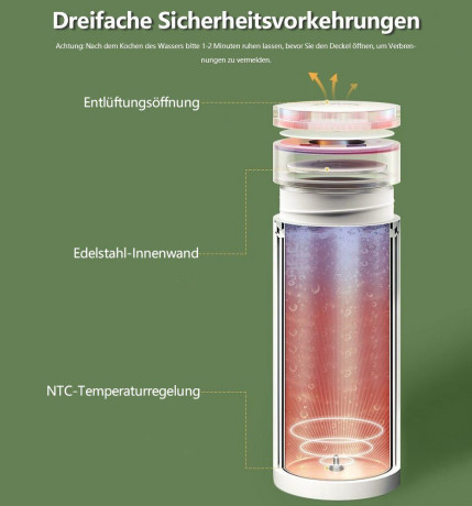 BUMHUM BUMHUM Reise-Wasserkocher Reise-Wasserkocher 300W Reise-Elektrisch-Wasserkocher, 500 ml Tragbarer Mini-Heizbecher, Thermobecher 316 Edelstahl-Liner  Дорожный чайник BUMHUM Дорожный чайник, 300 Вт, дорожный электрический чайник, портативная мини-чаш