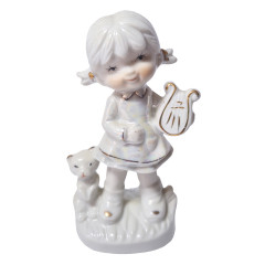 Винтажная статуэтка "Корейская девочка с котенком", 7см х 12см, Корея, 1960-70гг.