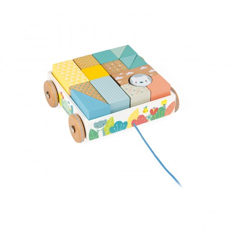 Janod Pure Nachziehwagen mit 16 Steinen Чистая тележка с 16 камнями