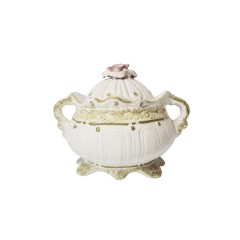 BASSANO Керамическая ваза для сладостей на ножках с рельефным рисунком и с крышкой "Роза", 16см х 22см, Италия, 1960-70гг.