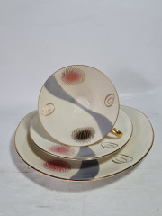 Чайное трио винтажное Weissen Stadt / DRW Bavaria с абстрактным декором, фарфор, Германия, 1970-80гг.