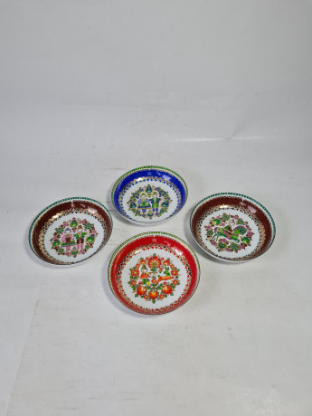 Набор декоративных тарелок винтажный Steinbock / Email Studio в ярких тонах, ручная работа, 4 шт., фарфор, 10 см, Австрия, 1970-80гг.
