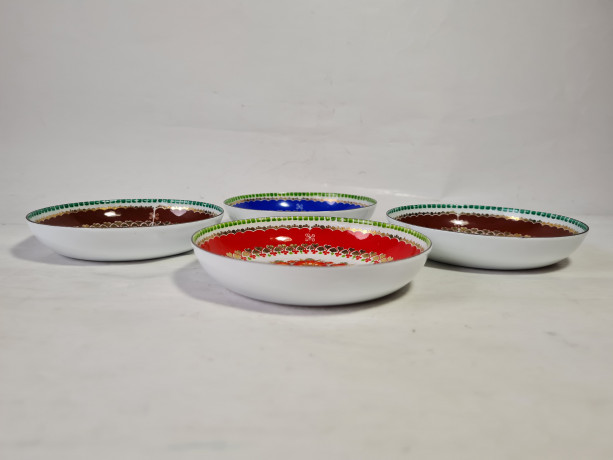 Набор декоративных тарелок винтажный Steinbock / Email Studio в ярких тонах, ручная работа, 4 шт., фарфор, 10 см, Австрия, 1970-80гг.