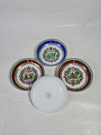 Набор декоративных тарелок винтажный Steinbock / Email Studio в ярких тонах, ручная работа, 4 шт., фарфор, 10 см, Австрия, 1970-80гг.