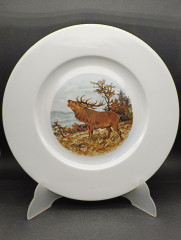 Набор сервировочных тарелок винтажных Wundsiedel Bavaria "Лось", "Кабан", "Заяц", 6 шт., фарфор, 27 см, Германия, 1960-70гг.