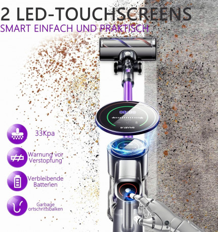 SMARTAI SMARTAI Akku-Hand-und Stielstaubsauger, 400,00 W, Beutellos, 2LEDs Handstaubsauger Staubsauger Kabellos 8-in-1Staubsauger Beutellos Беспроводной ручной пылесос SMARTAI, 400,00 Вт, без мешка, ручной пылесос с 2 светодиодами, беспроводной пылесос 8