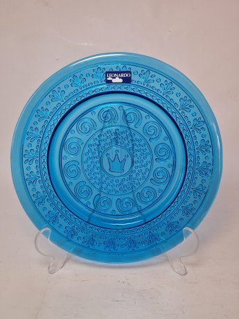Декоративная тарелка винтажная Leonardo, синее стекло с растительным узором, 22,5 x 2 см, Германия, 1960-70гг.