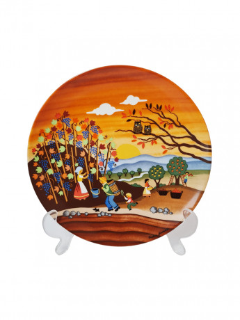 Тарелка декоративная винтажная Purfurst Hof Bavaria / Barbara Furstenhofer "Сцена со сбором урожая", фарфор, 19,5 см, Германия, 1970-80гг.