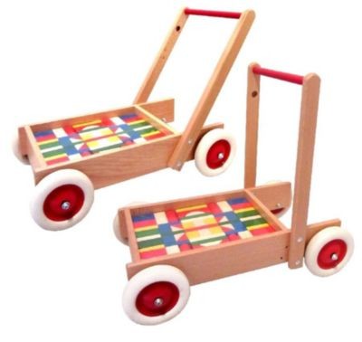 HOLZ-WENZEL Holzspielzeug Schiebwagen mit Bausteinen Деревянная тележка для игрушек со строительными блоками