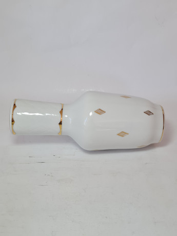 Ваза винтажная JRJS с золотистым геометричным декором и окантовкой, фарфор, 25.5 см, Германия, 1960-70гг.