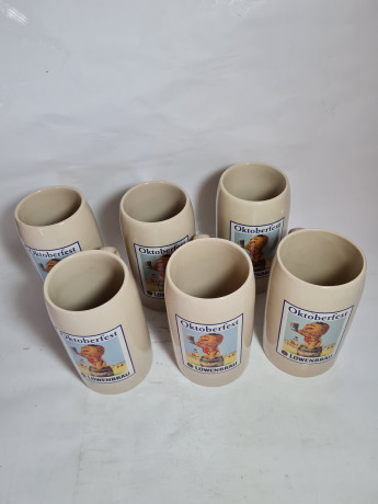 Немецкая пивная кружка винтажная Lowenbrau / Oktoberfest с изображением льва, керамика, 6 шт., 0.5 л, 15 см, Германия, 1970-80гг.