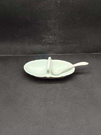 Соусник винтажный Lettin с ложкой, двойной, 17 х 5.5 см, Германия, 1970-80гг.
