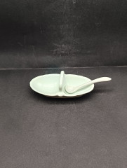 Соусник винтажный Lettin с ложкой, двойной, 17 х 5.5 см, Германия, 1970-80гг.