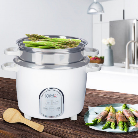 KeMar Kitchenware KeMar Kitchenware Reiskocher KRC-175, 500 W, Edelstahltopf, Glasdeckel, Edelstahl Dampfeinsatz, 5 Programme  KeMar Kitchenware рисоварка KRC-175, 500 Вт, кастрюля из нержавеющей стали, стеклянная крышка, паровая вставка из нержавеющей ст