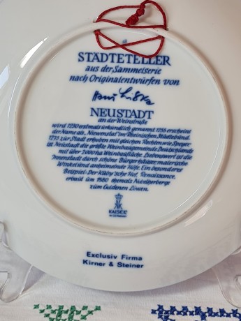 Kirner & Steiner Винтажная коллекционная тарелка "Нойштадт-ан-дер-Вайнштрасе", 20см, Германия, 1970г.