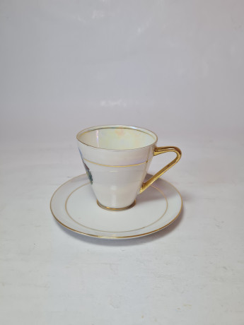 Кофейная пара винтажная Alka Bavaria, белый фарфор с изображением г.Моссбург, 6 x 8 см, 11 см, Германия, 1960-70гг.