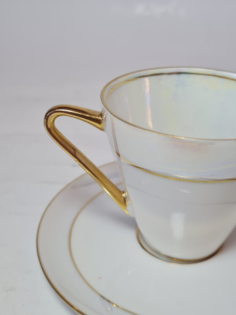 Кофейная пара винтажная Alka Bavaria, белый фарфор с изображением г.Моссбург, 6 x 8 см, 11 см, Германия, 1960-70гг.