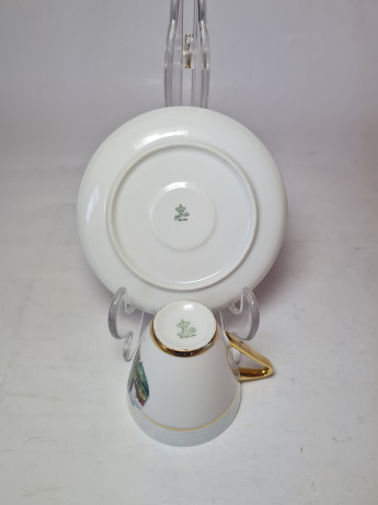 Кофейная пара винтажная Alka Bavaria, белый фарфор с изображением г.Моссбург, 6 x 8 см, 11 см, Германия, 1960-70гг.