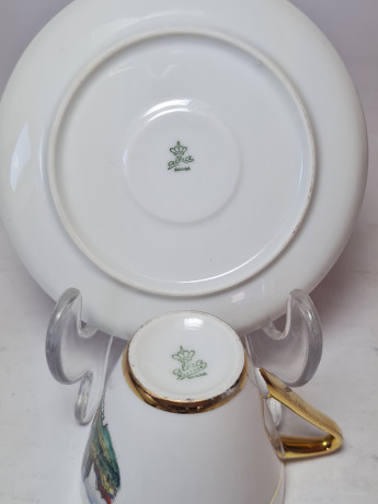 Кофейная пара винтажная Alka Bavaria, белый фарфор с изображением г.Моссбург, 6 x 8 см, 11 см, Германия, 1960-70гг.