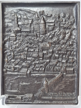 Декоративное панно винтажное MAG Geislingen/Stg, металлическое панно с объемным рельефным изображением г.Гейдельберг, 15,5 x 11,5 см, Германия, 1970-80гг.