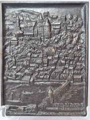 Декоративное панно винтажное MAG Geislingen/Stg, металлическое панно с объемным рельефным изображением г.Гейдельберг, 15,5 x 11,5 см, Германия, 1970-80гг.