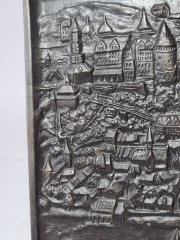 Декоративное панно винтажное MAG Geislingen/Stg, металлическое панно с объемным рельефным изображением г.Гейдельберг, 15,5 x 11,5 см, Германия, 1970-80гг.