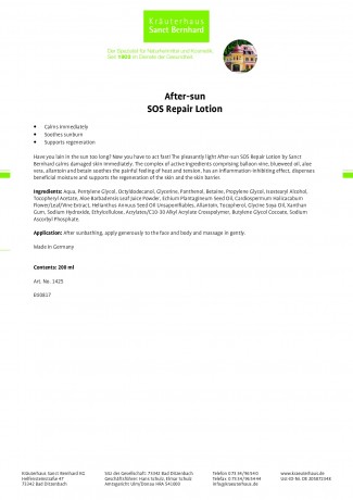 Kraueterhaus Sanct Bernhardt After-sun SOS Repair Lotion, 200 мл