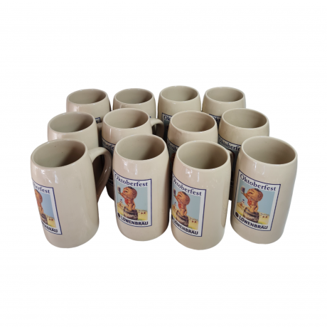 Немецкая пивная кружка винтажная Lovenbrau / Oktoberfest с изображением льва, керамика, 12 шт., 0.5 л, 15 см, Германия, 1970-80гг.