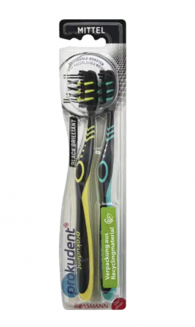 Prokudent Black Brilliant Zahnburste mittel Медицинская Зубная щётка средней мягкости Черный бриллиант с активированным углем 2 шт.