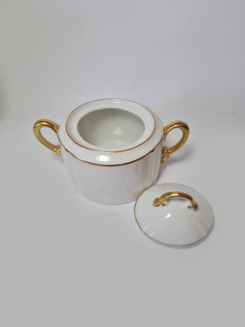 Mitterteich Набор чайный: чайник, молочник, сахарница, белый фарфор с позолоченным ободком, Германия, 1960-70гг.