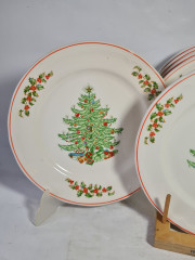 Набор тарелок винтажных "Рождественская елка", 6 шт., фарфор, 24.5 см, Италия, 1970-80гг.