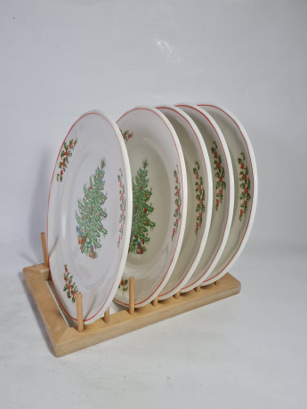 Набор тарелок винтажных "Рождественская елка", 6 шт., фарфор, 24.5 см, Италия, 1970-80гг.