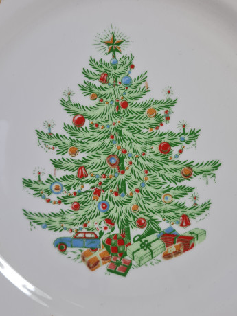Набор тарелок винтажных "Рождественская елка", 6 шт., фарфор, 24.5 см, Италия, 1970-80гг.