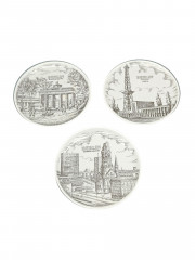 Тарелки декоративные винтажные L&amp;H "Берлин", сувенирные, 3 шт., ч/б декор, фарфор, 10 см, Германия, 1970-80гг.