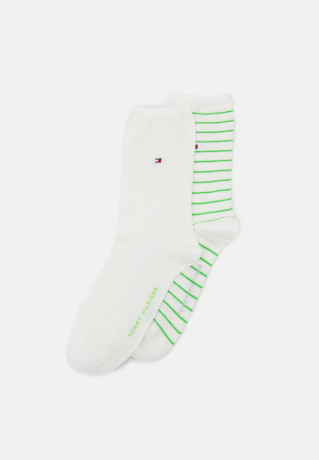 Tommy Hilfiger WOMEN SOCK SMALL STRIPE 2 PACK Socks marshmallow/green ЖЕНСКИЕ НОСКИ С МАЛЕНЬКИМИ ПОЛОСКАМИ, 2 УПАКОВКИ Носки зефир/зеленый