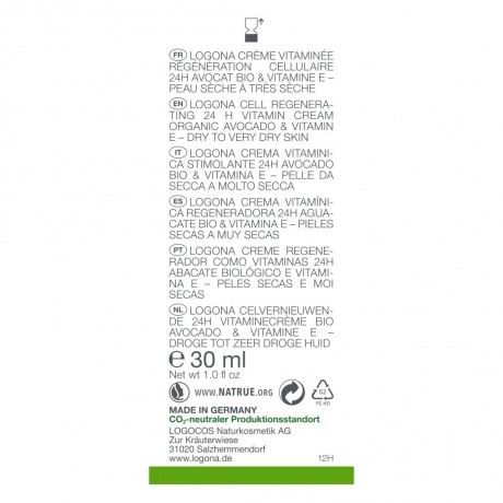 Logona Zellerneuernde 24H Vitamincreme Bio-Avocado & Vitamin E Обновляющий клетки 24-часовой витаминный крем с органическим авокадо и витамином Е