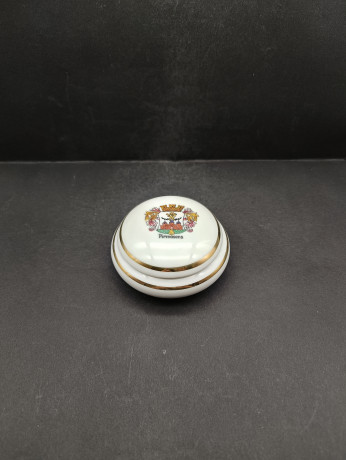 Шкатулка миниатюрная винтажная Plankenhammer Fluss Bavaria / GRG Viernheim "Герб Пирмазенса", с позолотой, ручная работа, фарфор, 9.5 см, Германия, 1960-70гг.